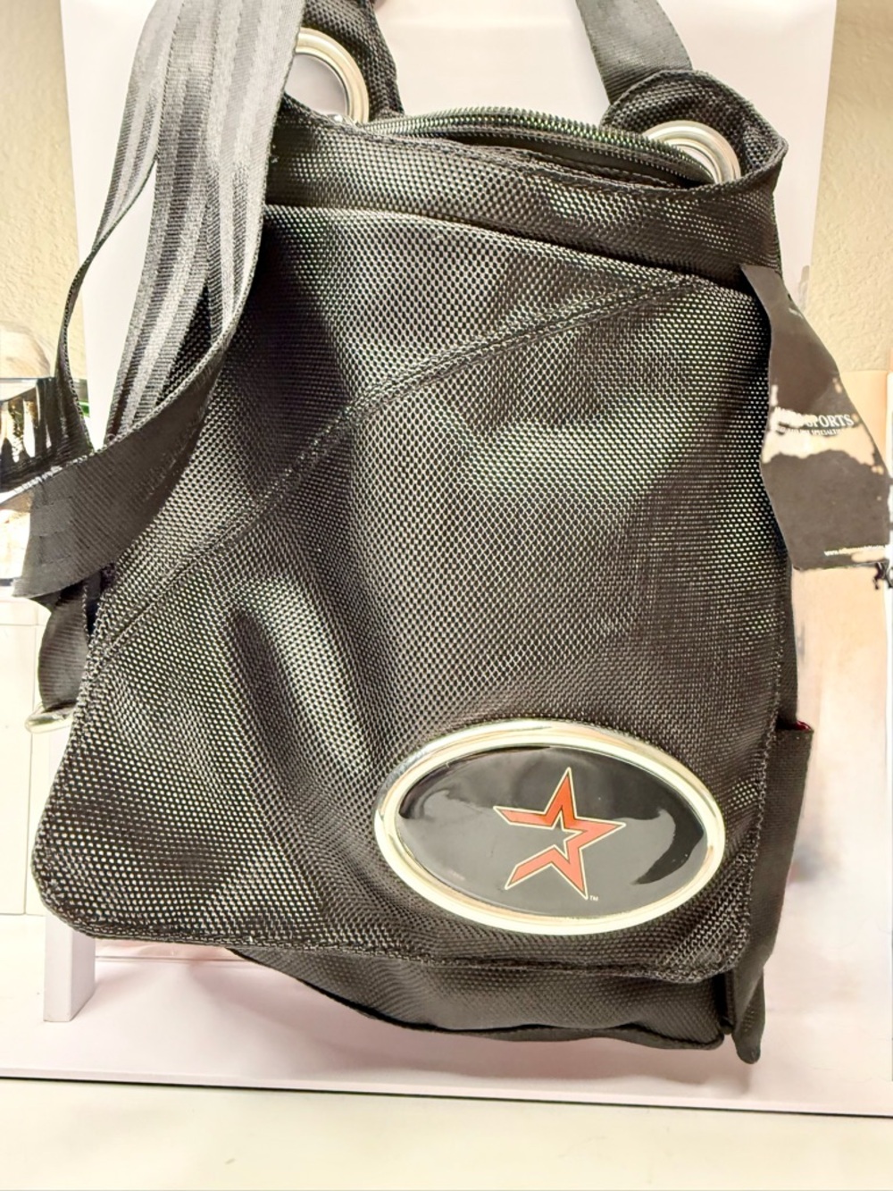 Black Crossbody Shoulder Bag with Star Emblem NEW No Box